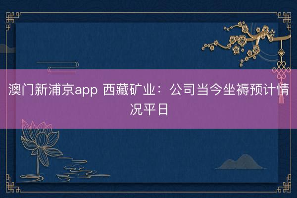 澳门新浦京app 西藏矿业:公司当今坐褥预计情况平日