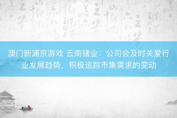澳门新浦京游戏 云南锗业:公司会及时关爱行业发展趋势,积极追踪市集需求的变动