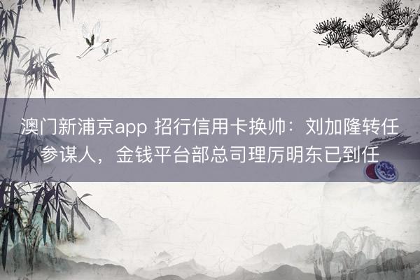 澳门新浦京app 招行信用卡换帅：刘加隆转任参谋人，金钱平台部总司理厉明东已到任