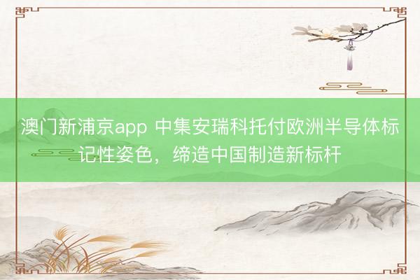 澳门新浦京app 中集安瑞科托付欧洲半导体标记性姿色，缔造中国制造新标杆