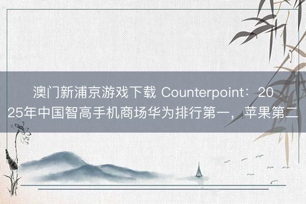 澳门新浦京游戏下载 Counterpoint：2025年中国智高手机商场华为排行第一，苹果第二
