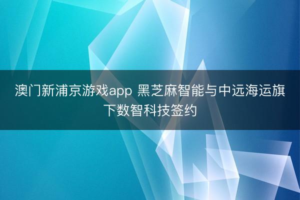 澳门新浦京游戏app 黑芝麻智能与中远海运旗下数智科技签约