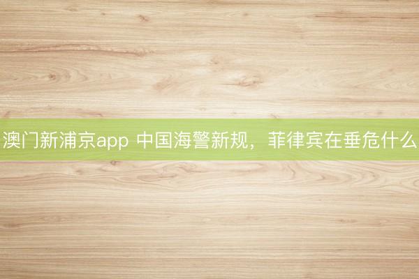 澳门新浦京app 中国海警新规，菲律宾在垂危什么