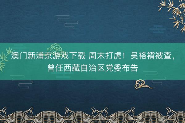 澳门新浦京游戏下载 周末打虎！吴袼褙被查，曾任西藏自治区党委布告