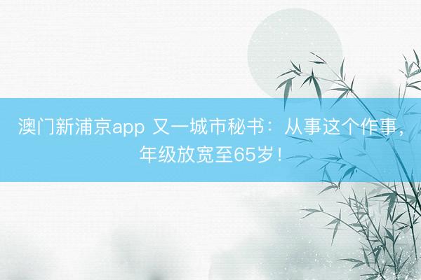 澳门新浦京app 又一城市秘书：从事这个作事，年级放宽至65岁！