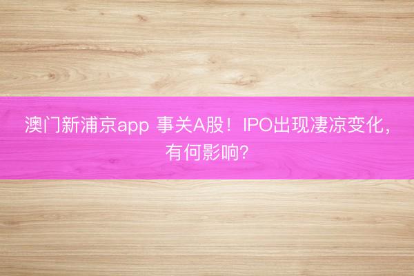 澳门新浦京app 事关A股！IPO出现凄凉变化，有何影响？