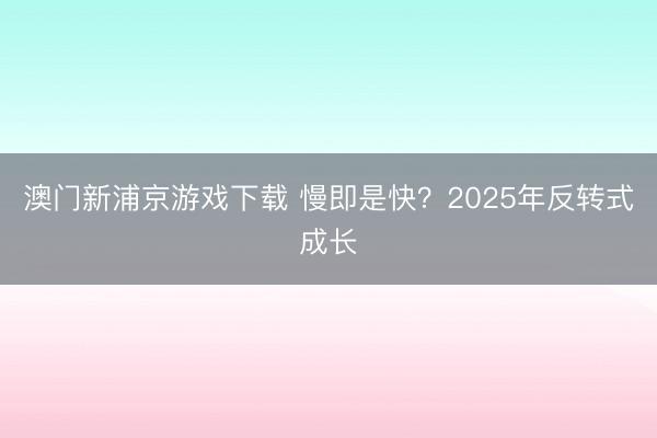 澳门新浦京游戏下载 慢即是快？2025年反转式成长