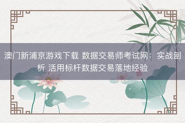 澳门新浦京游戏下载 数据交易师考试网：实战剖析 活用标杆数据交易落地经验