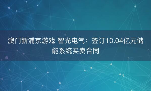 澳门新浦京游戏 智光电气:签订10.04亿元储能系统买卖合同