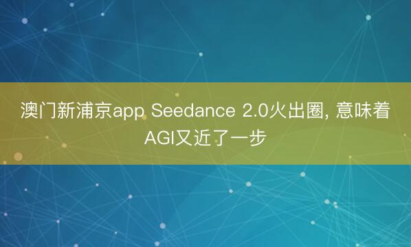澳门新浦京app Seedance 2.0火出圈, 意味着AGI又近了一步