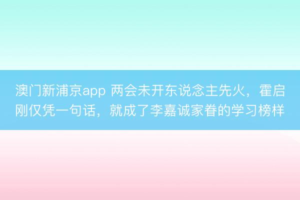 澳门新浦京app 两会未开东说念主先火，霍启刚仅凭一句话，就成了李嘉诚家眷的学习榜样