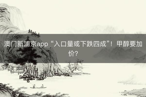 澳门新浦京app “入口量或下跌四成”！甲醇要加价？