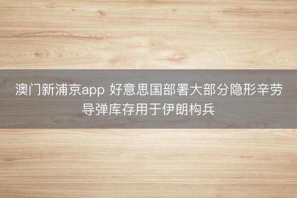 澳门新浦京app 好意思国部署大部分隐形辛劳导弹库存用于伊朗构兵