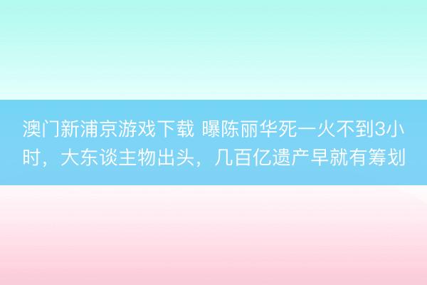澳门新浦京游戏下载 曝陈丽华死一火不到3小时，大东谈主物出头，几百亿遗产早就有筹划