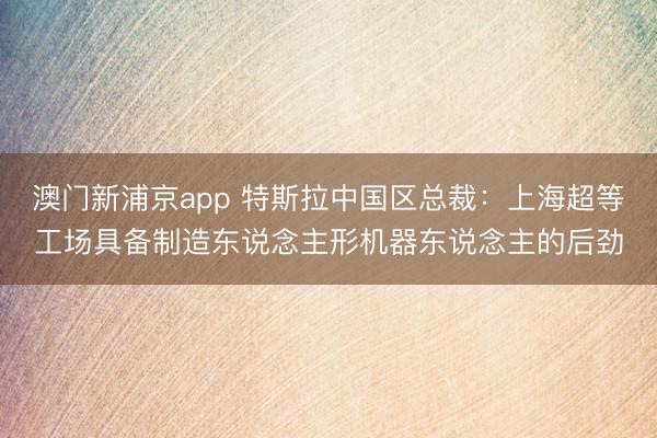 澳门新浦京app 特斯拉中国区总裁：上海超等工场具备制造东说念主形机器东说念主的后劲