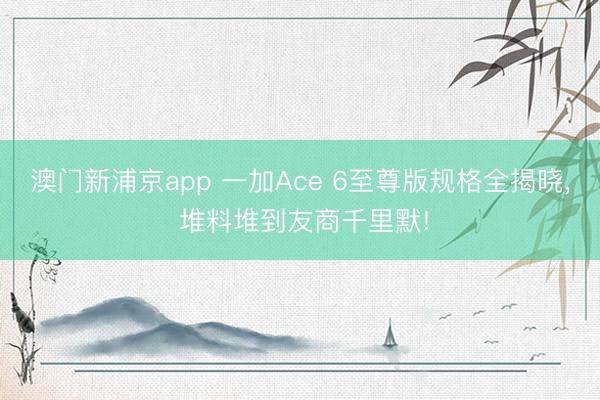 澳门新浦京app 一加Ace 6至尊版规格全揭晓， 堆料堆到友商千里默!