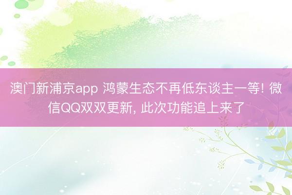 澳门新浦京app 鸿蒙生态不再低东谈主一等! 微信QQ双双更新， 此次功能追上来了