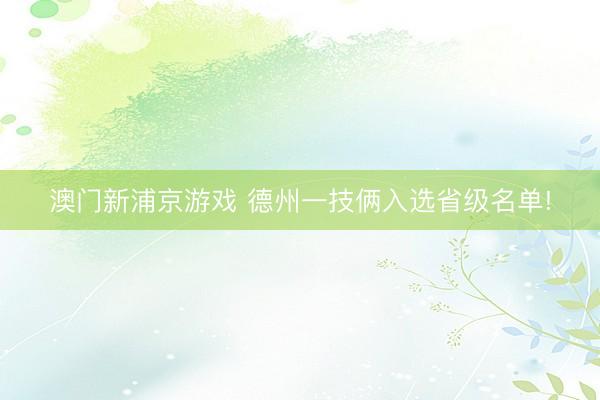澳门新浦京游戏 德州一技俩入选省级名单!
