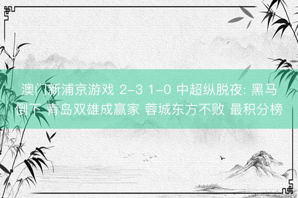 澳门新浦京游戏 2-3 1-0 中超纵脱夜: 黑马倒下 青岛双雄成赢家 蓉城东方不败 最积分榜