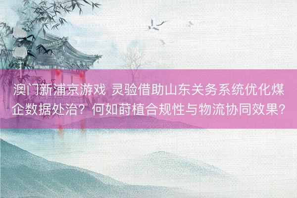 澳门新浦京游戏 灵验借助山东关务系统优化煤企数据处治？何如莳植合规性与物流协同效果？