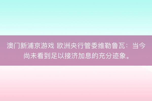 澳门新浦京游戏 欧洲央行管委维勒鲁瓦：当今尚未看到足以接济加息的充分迹象。